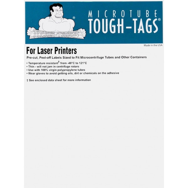 Tough-Tags, Laser Sheets, 0.94 x 0.5 Inch Labels for 0.5-0.65ml Tubes, Red, 2975/pk, 2975PK